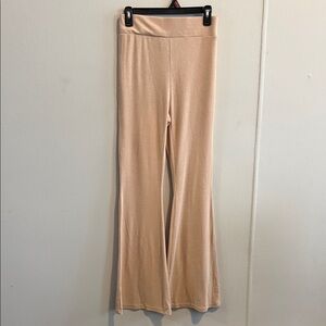 SHEIN Neutral Beige High-Waist Flared Knit Pants